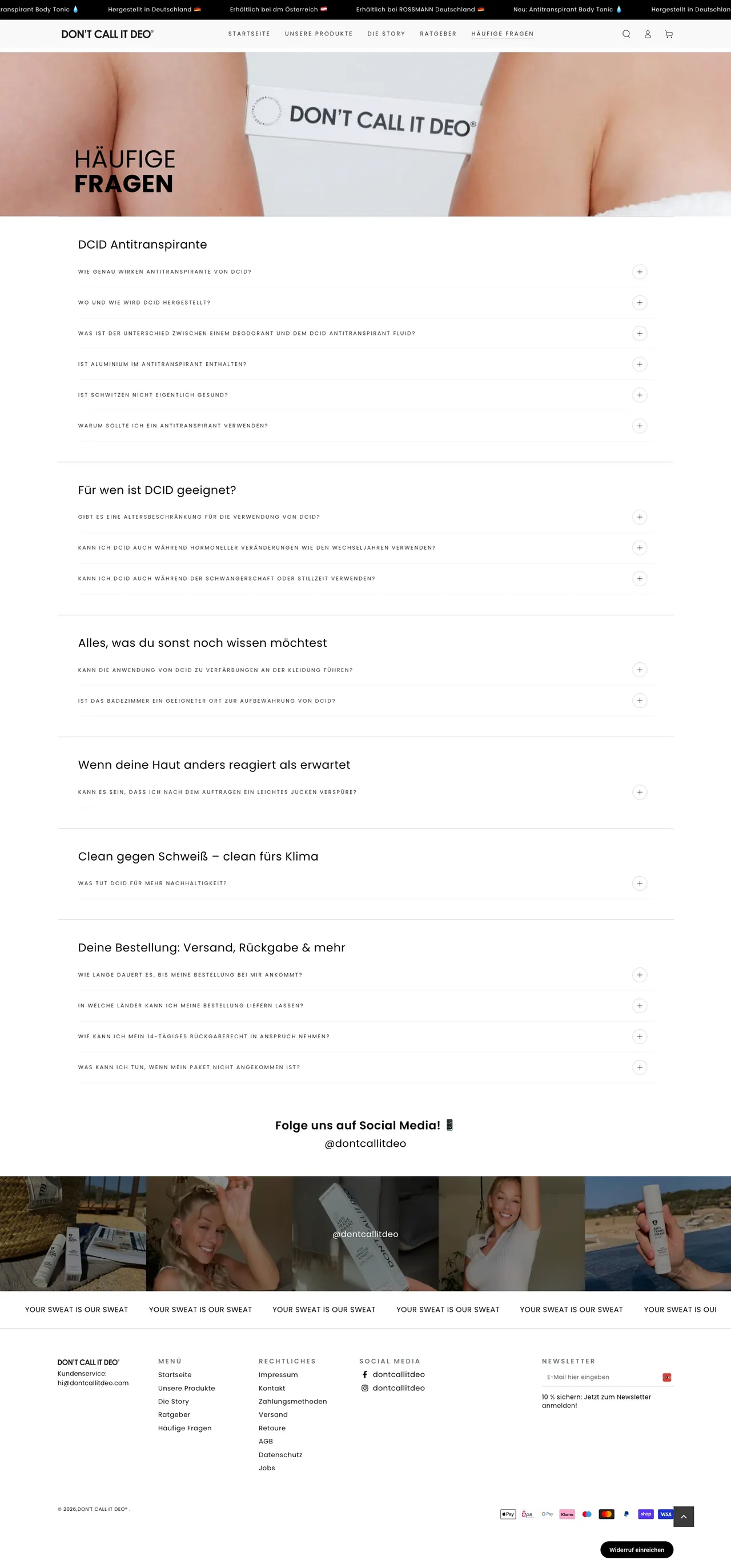 DON’T CALL IT DEO® · Customer questions, After